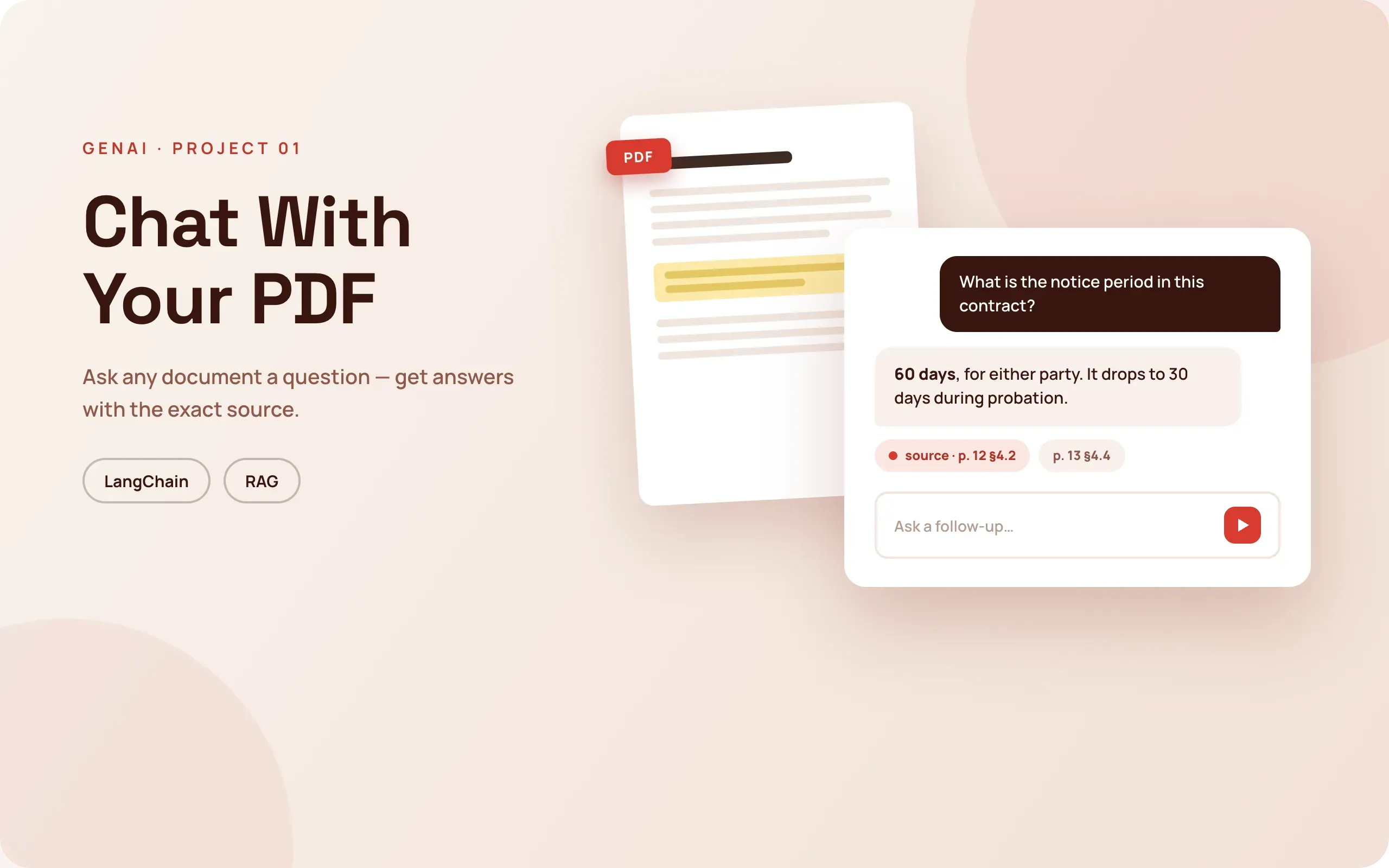 Chat With Your PDF RAG application answering questions from a document with cited source references