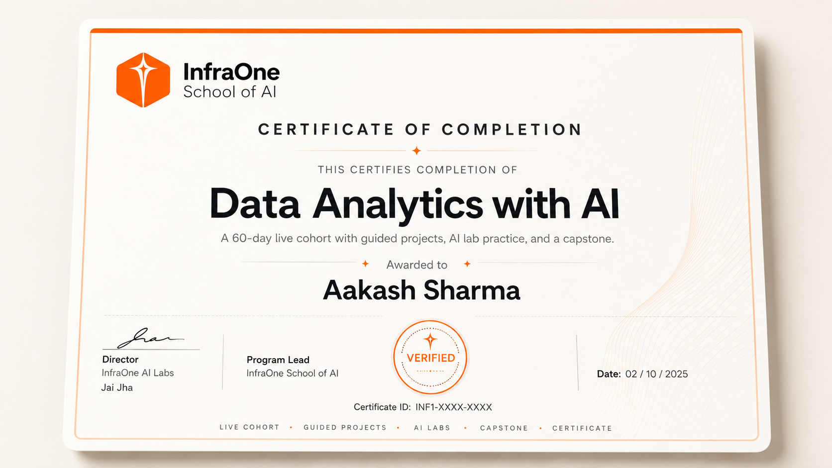 InfraOne certificate preview
